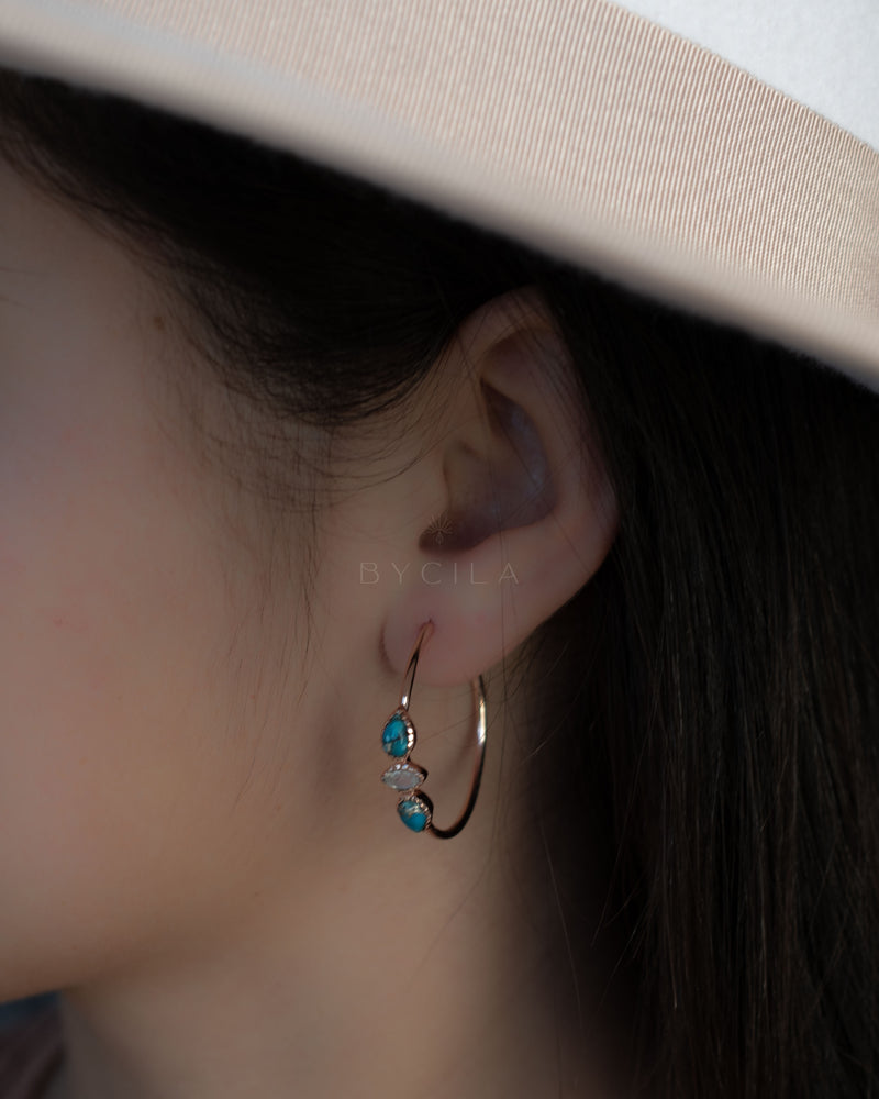 Little Yeda Earrings * Turquoise & Moonstone * Gold Plated 18k, Silver Plated or Rose Gold Plated* BJE273B