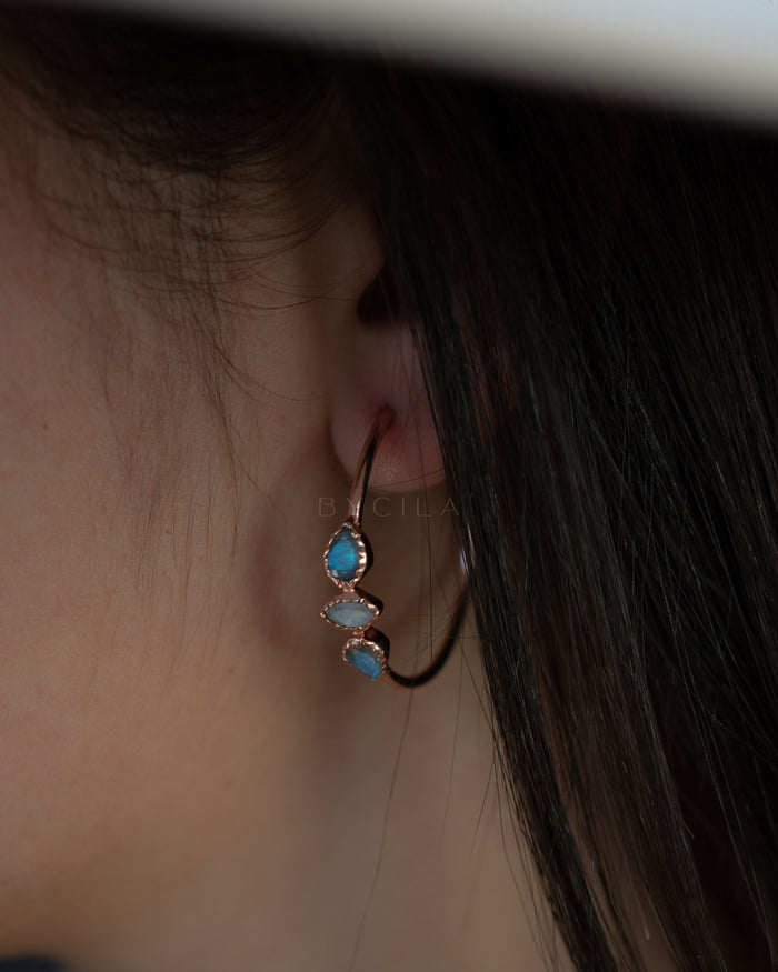 Little Yeda Earrings * Labradorite & Moonstone * Gold Plated, Silver Plated or Rose Gold Plated  * BJE274B