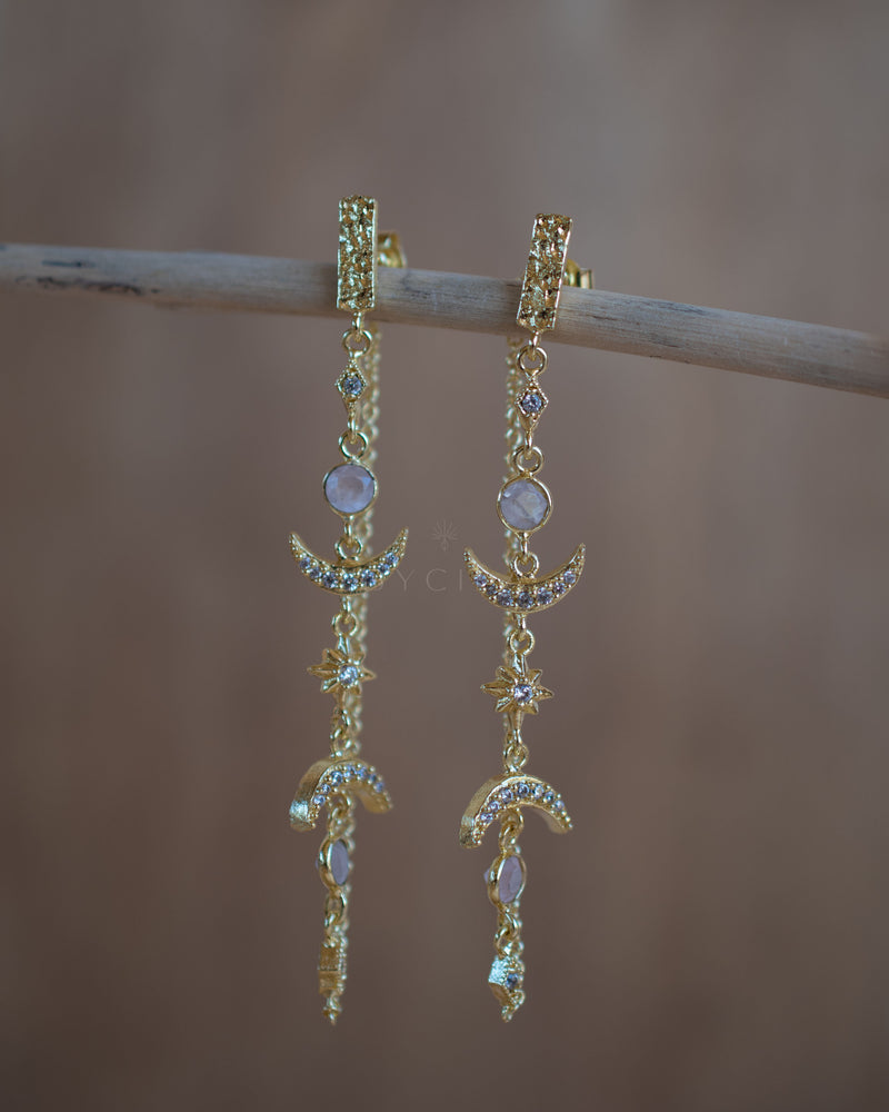 Half Moon Rose Quartz & Zirconia Earrings * Gold Plated 18k * BJE227