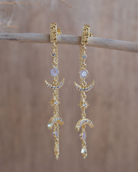Half Moon Rose Quartz & Zirconia Earrings * Gold Plated 18k * BJE227