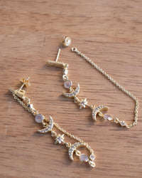 Half Moon Rose Quartz & Zirconia Earrings * Gold Plated 18k * BJE227