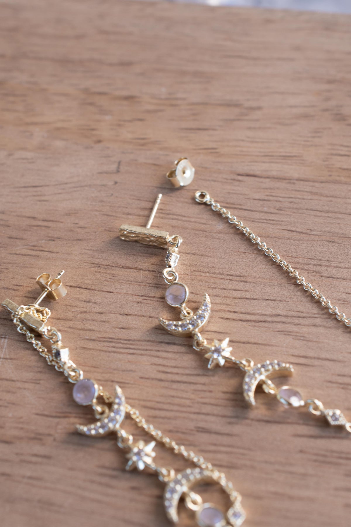 Half Moon Moonstone & Cubic Zirconia Earrings * Gold Plated 18k * BJE225