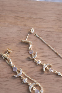 Half Moon Moonstone & Cubic Zirconia Earrings * Gold Plated 18k * BJE225