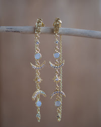 Half Moon Moonstone & Cubic Zirconia Earrings * Gold Plated 18k * BJE225
