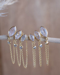 Rose Quartz & Zirconia Earrings Stud * Gold Plated 18k * BJE229