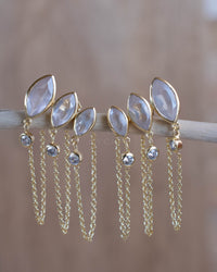 Rose Quartz & Zirconia Earrings Stud * Gold Plated 18k * BJE229