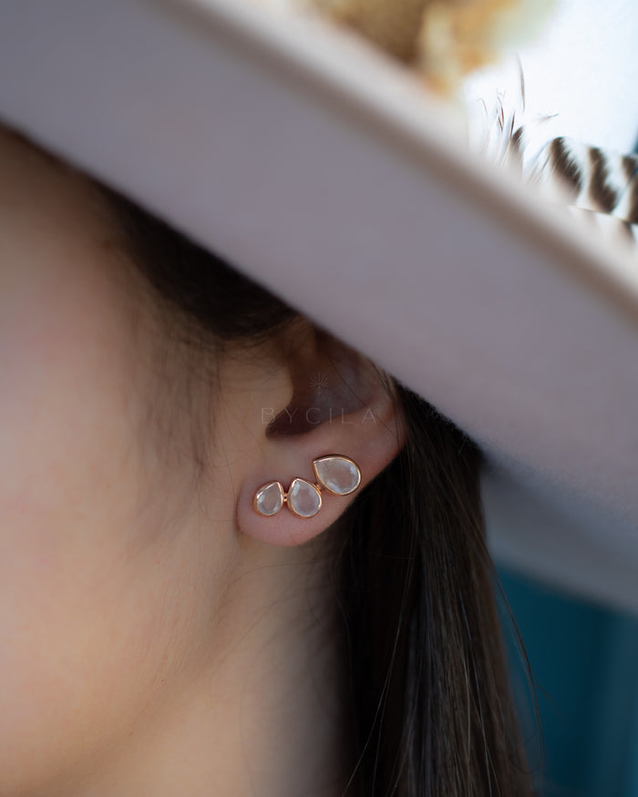 Emilia Earrings * Rose Quartz * Gold Plated, Silver Plated and Rose Gold Plated * BJE172C