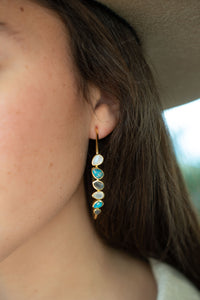 Nati Earrings * Moonstone, Copper Turquoise & Labradorite * Gold Plated 18k * BJE290