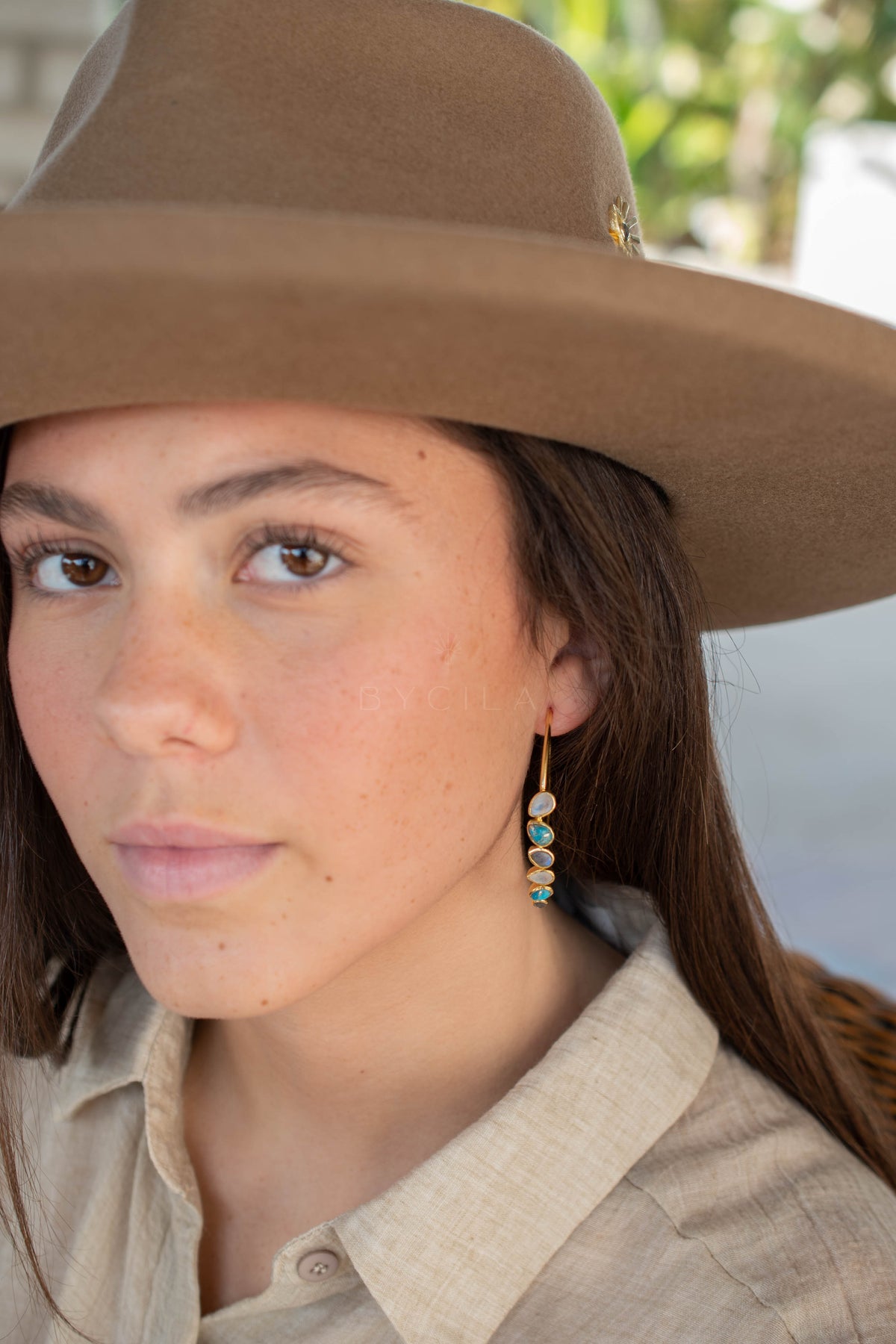 Nati Earrings * Moonstone, Copper Turquoise & Labradorite * Gold Plated 18k * BJE290