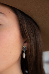Danuza Earrings * Labradorite & Pearl * Gold Plated * BJE264