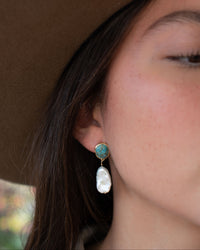 Danuza Earrings * Copper Turquoise & Pearl * Gold Plated * BJE263