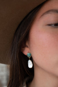 Danuza Earrings * Copper Turquoise & Pearl * Gold Plated * BJE263
