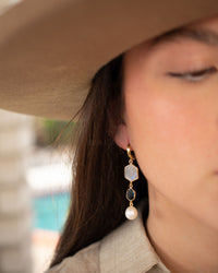 Glaucia Leverback  Earrings * Moonstone, Iolite hydro and Pearl * Gold Plated * BJE244