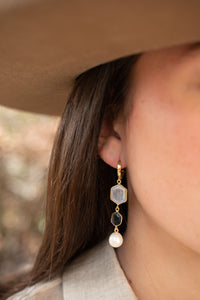 Glaucia Leverback  Earrings * Moonstone, Iolite hydro and Pearl * Gold Plated * BJE244