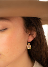Edil Earrings * Rose Quartz & CZ * Earrings * Gold Plated 18k * BJE241