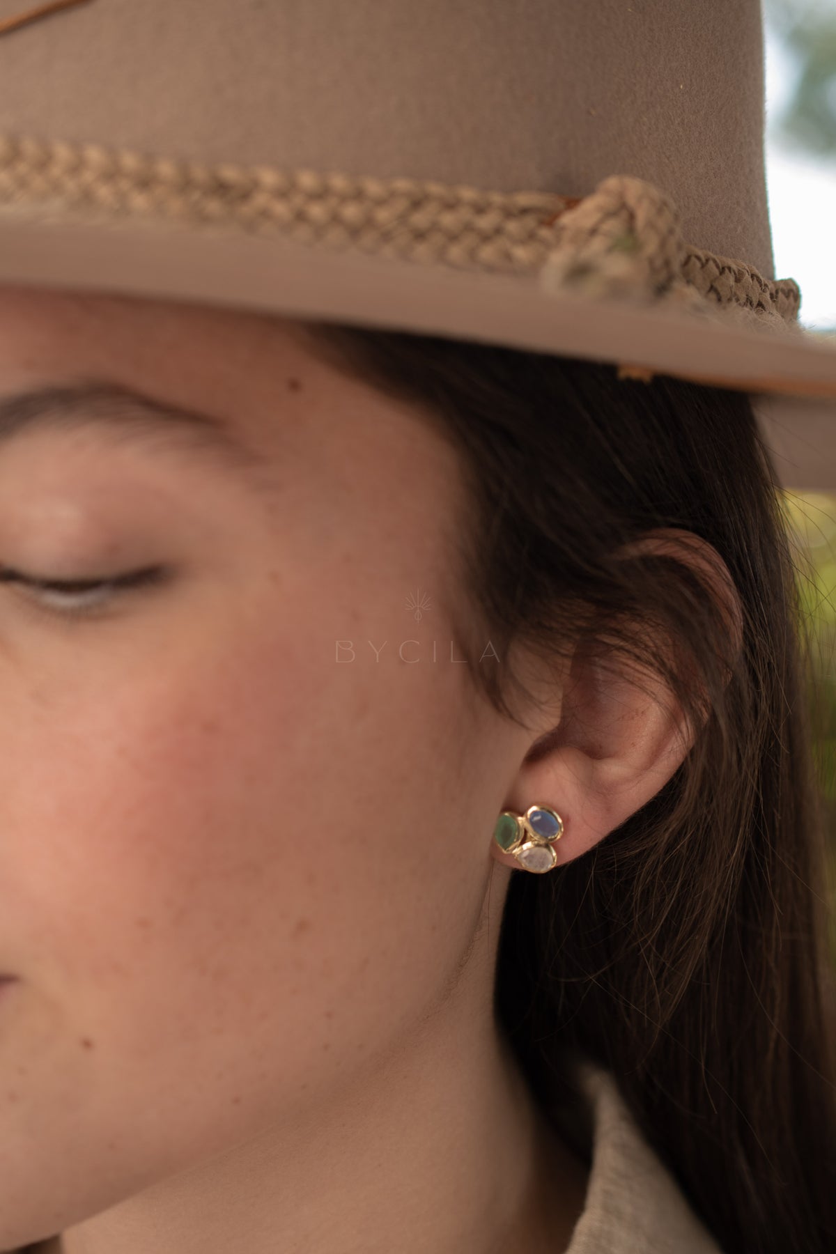 Camille Earrings * Moonstone, Aqua Chalcedony hydro & Purple Chalcedony hydro * Gold Plated 18k * BJE308