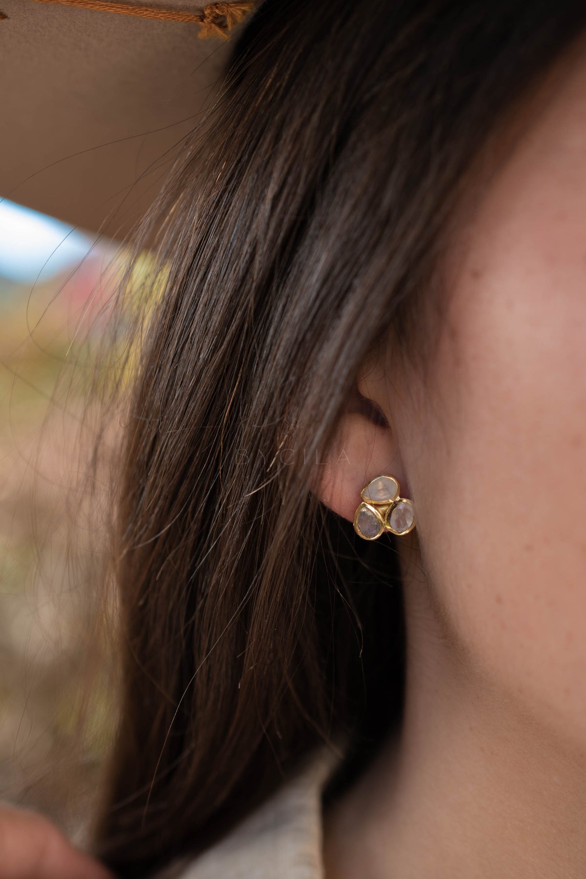 Camille Earrings * Moonstone, Labradorite & Rose Quartz * Gold Plated 18k * BJE306