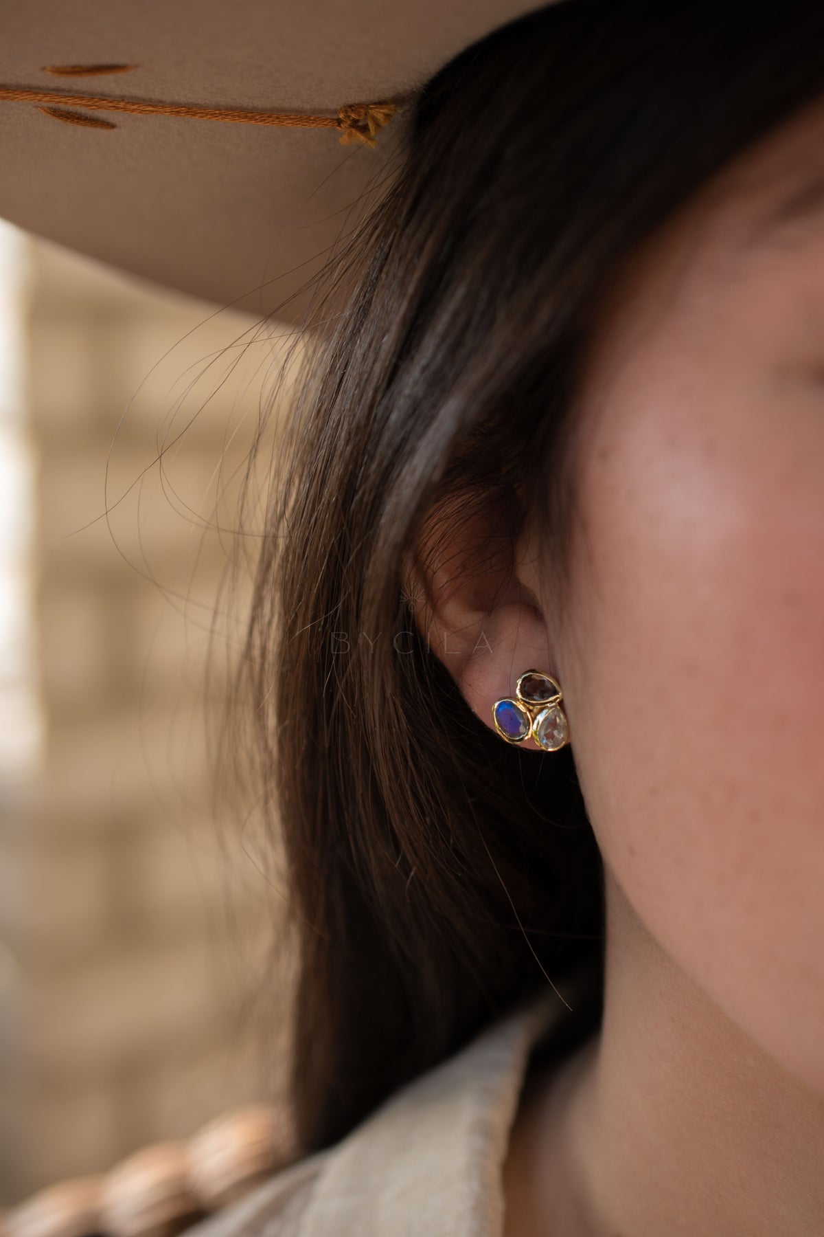 Camille Earrings * Smoky Quartz, Labradorite & Blue Topaz hydro * Gold Plated 18k * BJE307