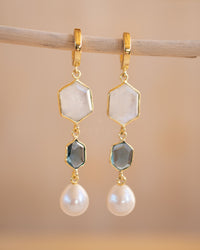 Glaucia Leverback  Earrings * Moonstone, Iolite hydro and Pearl * Gold Plated * BJE244