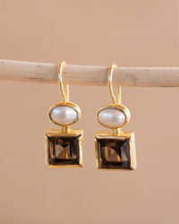 Faby Earrings * Smoky Quartz & Pearl * Gold Plated 18k * BJE287