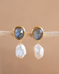Danuza Earrings * Labradorite & Pearl * Gold Plated * BJE264