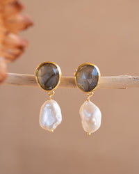 Danuza Earrings * Labradorite & Pearl * Gold Plated * BJE264