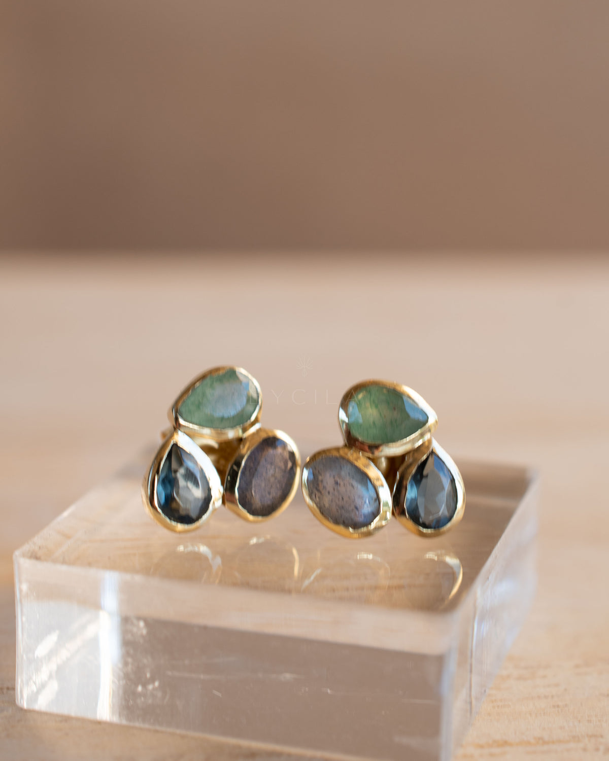 Camille Earrings * Amazonite, Labradorite & Iolite hydro * Gold Plated 18k * BJE305