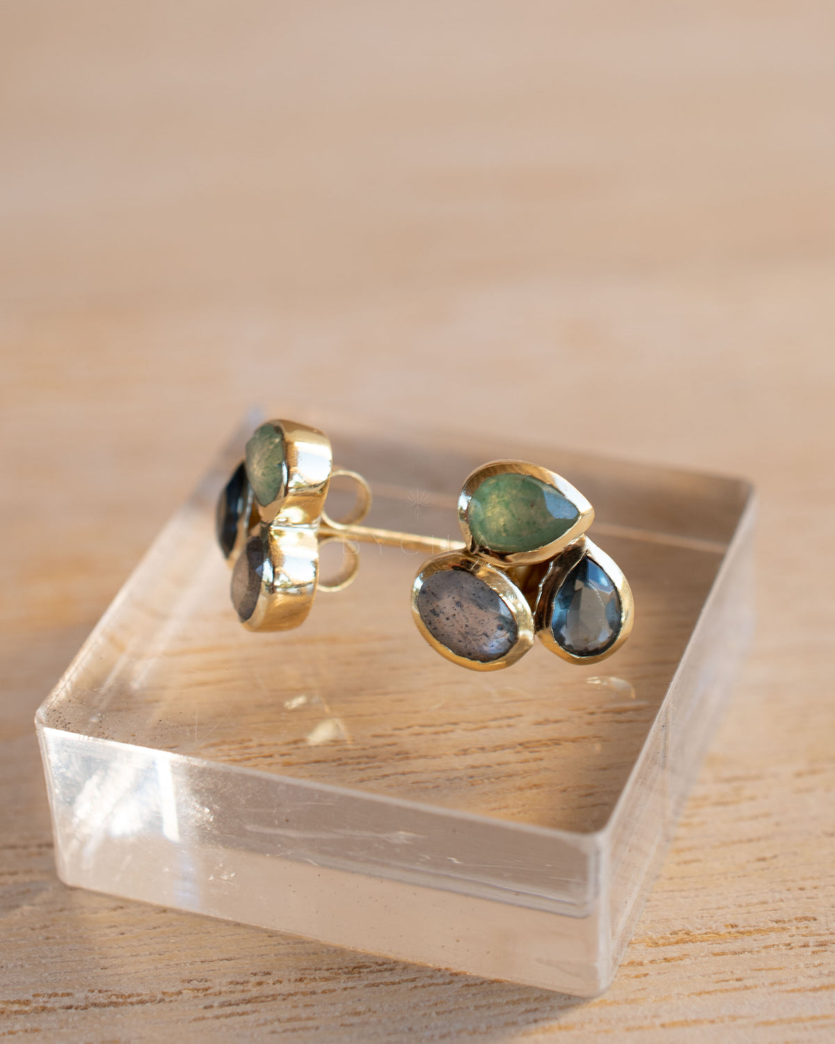 Camille Earrings * Amazonite, Labradorite & Iolite hydro * Gold Plated 18k * BJE305