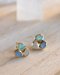 Camille Earrings * Moonstone, Aqua Chalcedony hydro & Purple Chalcedony hydro * Gold Plated 18k * BJE308