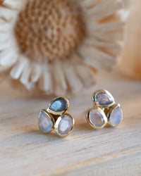 Camille Earrings * Moonstone, Labradorite & Rose Quartz * Gold Plated 18k * BJE306