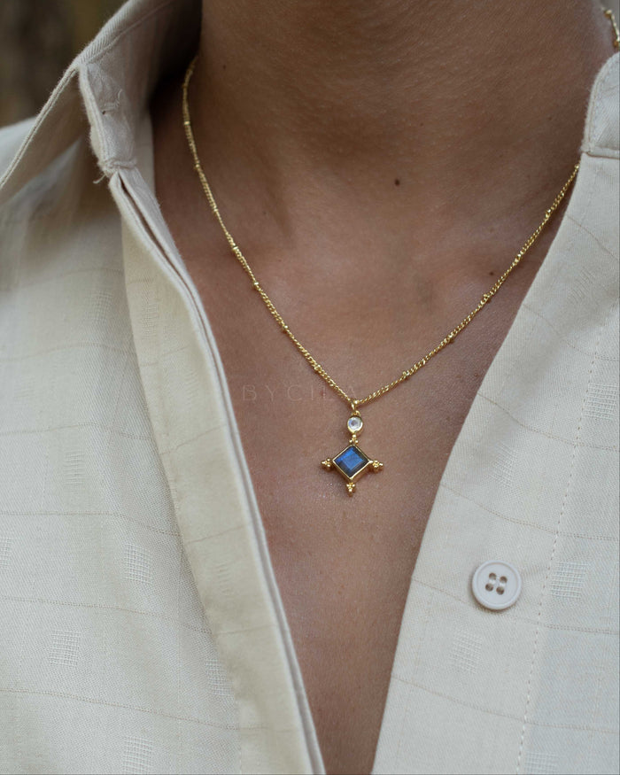 Laila Necklace * Labradorite & Moonstone * Gold Plated 18k * BJN202