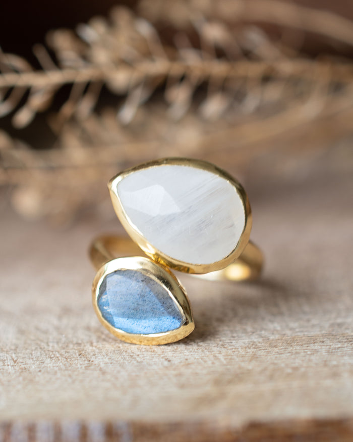 Marilia Ring * Labradorite & Moonstone * Gold Plated * BJR258