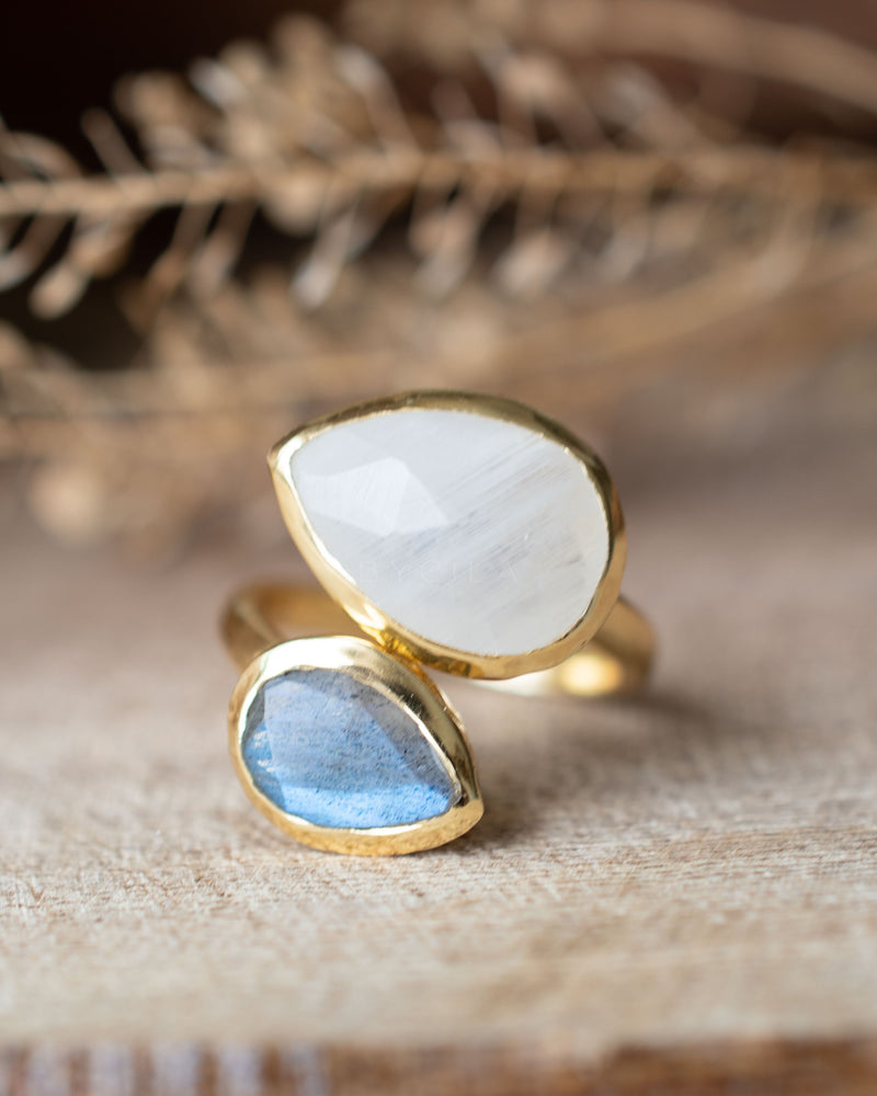 Marilia Ring * Labradorite & Moonstone * Gold Plated * BJR258