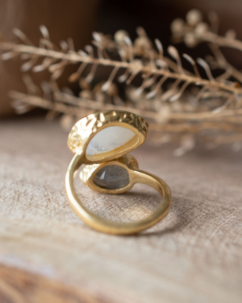Marilia Ring * Labradorite & Moonstone * Gold Plated * BJR258