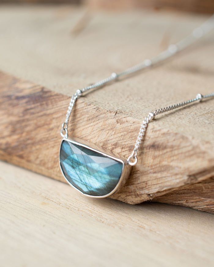Celeste Half Moon Necklace * Labradorite * Gold Plated over Sterling Silver or Sterling Silver 925 * BJN007