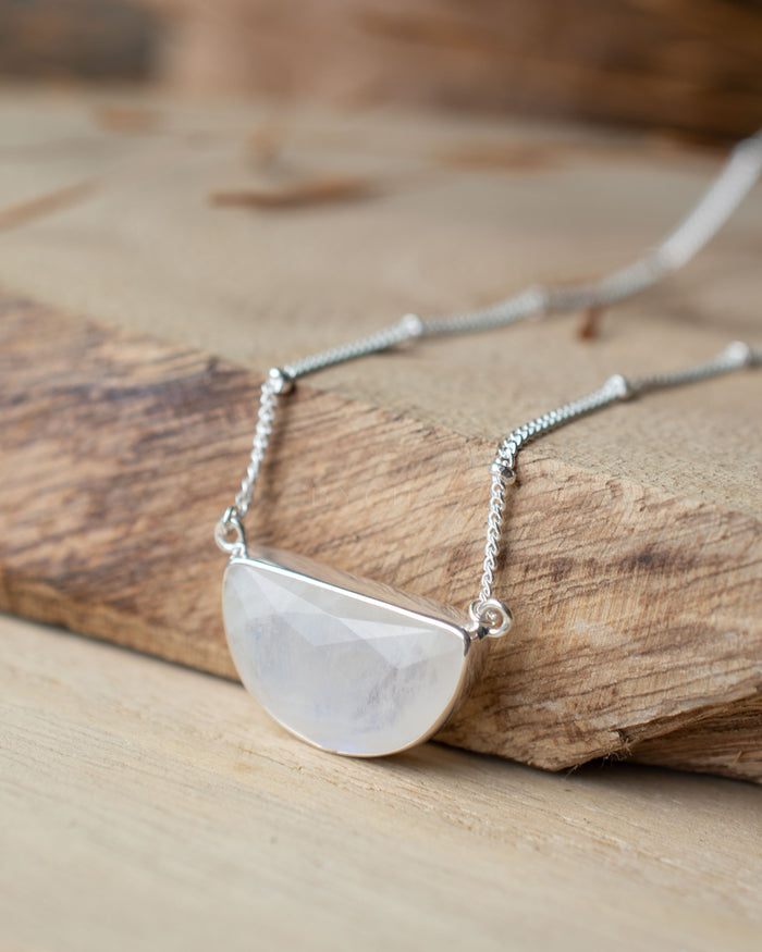 Celeste Half Moon Necklace * Moonstone * Gold Plated over Sterling Silver or Sterling Silver 925 * BJN006