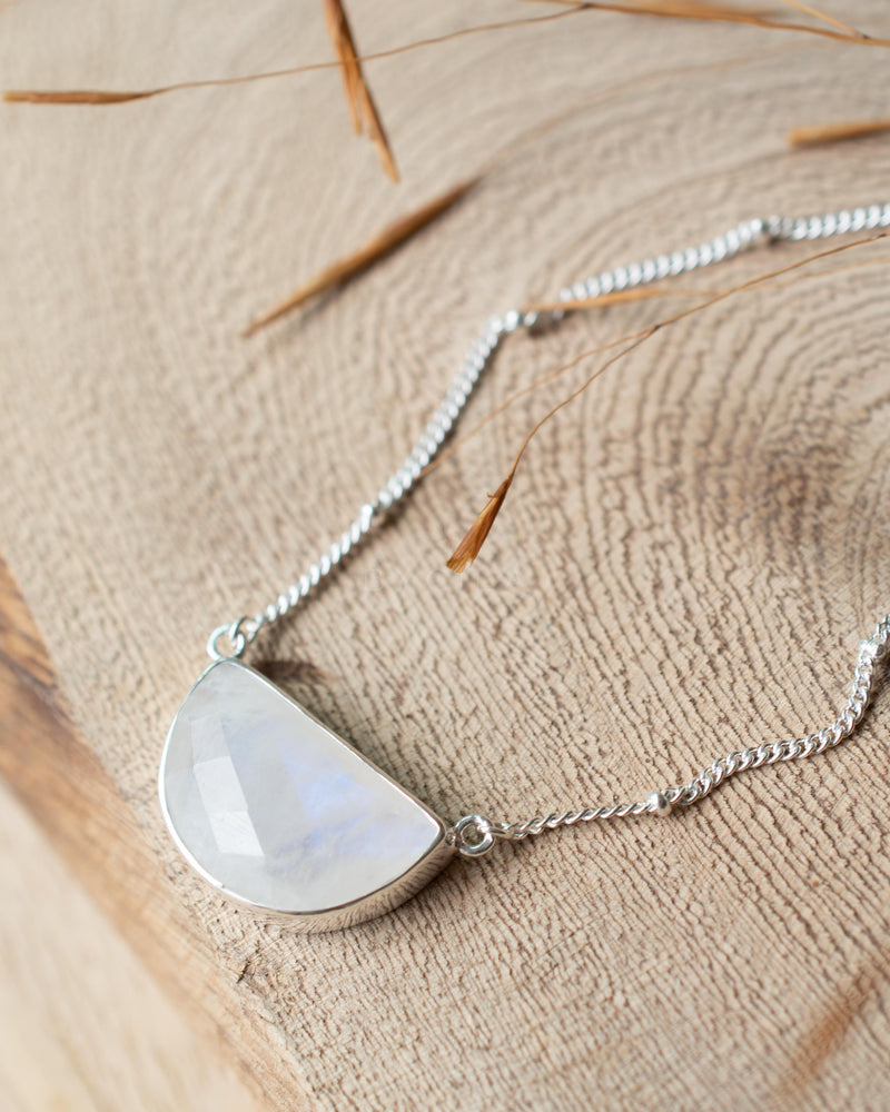 Celeste Half Moon Necklace * Moonstone * Gold Plated over Sterling Silver or Sterling Silver 925 * BJN006