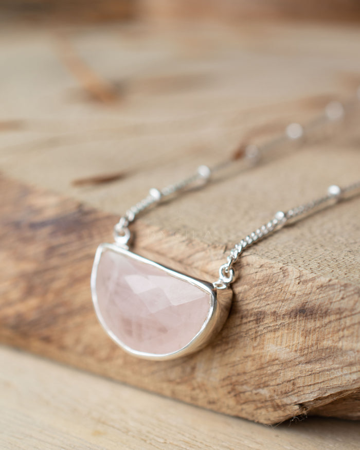Celeste Half Moon Necklace * Rose Quartz * Gold Plated over Sterling Silver or Sterling Silver 925 * BJN008
