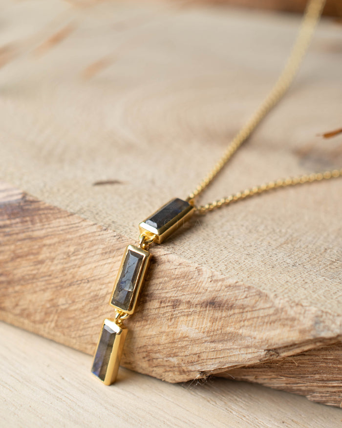 Labradorite, Green Onyx, Moss Agate or Aqua Chalcedony Necklace * Gold Plated 18k * Gemstone * Modern * Layered *BJN184