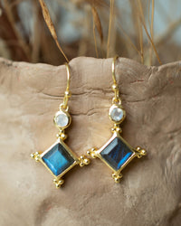 Laila Earrings * Labradorite & Moonstone * Gold Plated * BJE293