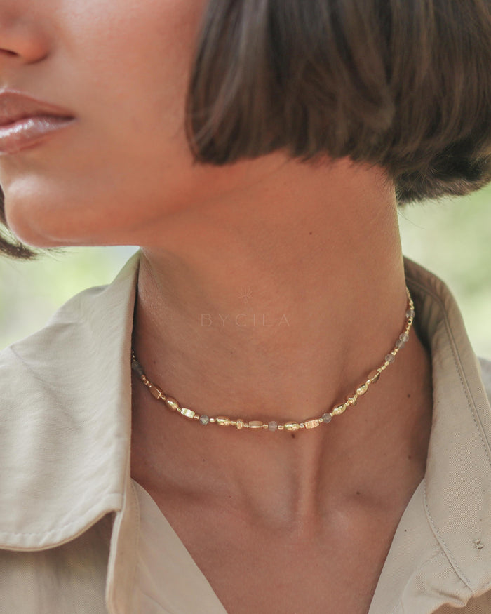 Aurora Choker * Labradorite * Gold Plated , Rose Gold or Silver Plated * BJN014