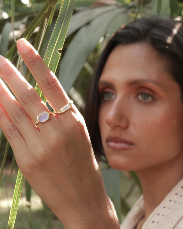 Woman with a ring in a natural setting