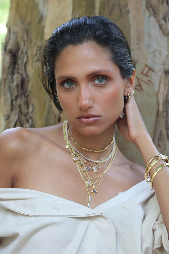 Elyana Necklace *Rose Quartz & Labradorite * Gold Plated 18k * BJN206