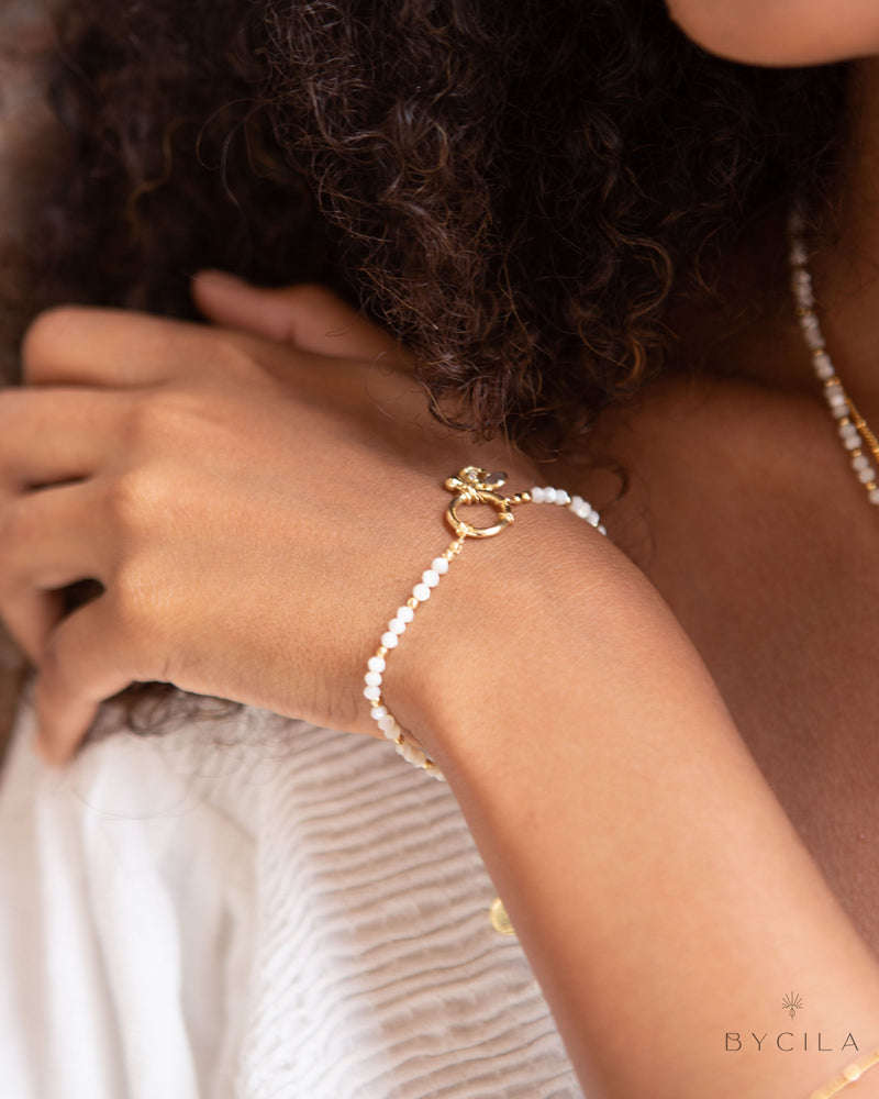 Mother of Pearl Beads Bracelet * Gold Plated * BJB039