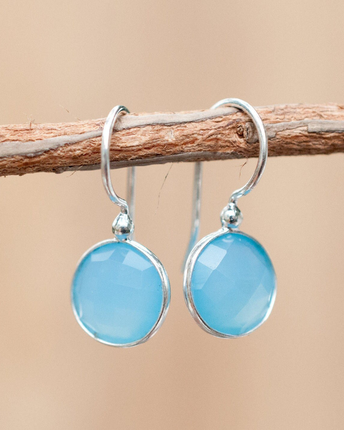 Aqua * Blue Chalcedony * Earrings * Dangle * Sterling Silver 925 * Gemstone * Handmade * Semi Precious Stone * BJE027
