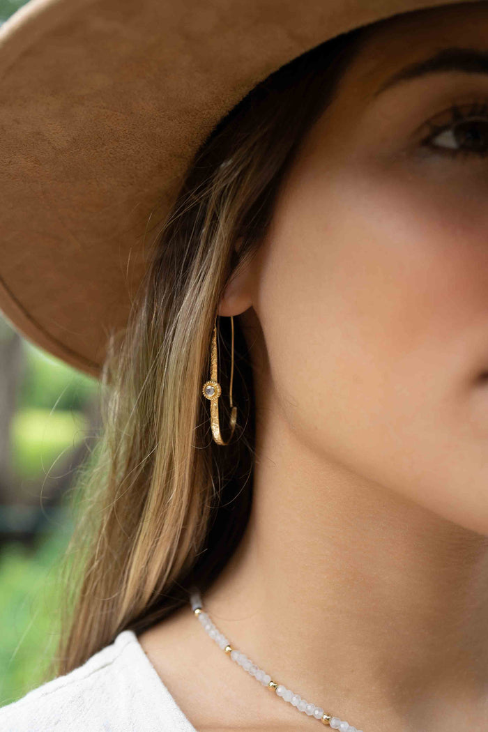 Citrine Earrings Gold Plated 18k * Dangle * Gemstone * Hammered * Statement * Every day * ByCila * Boho * Bohemian *Gift BJE200