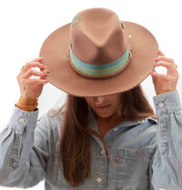 Aqua Gemstone Fedora Hat~Blue Green Turquoise~Custom Designed~Australian Wool~Chic Boho~Bohemian~Cowgirl Western Wild Women Style~Cowboy