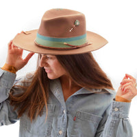 Aqua Gemstone Fedora Hat~Blue Green Turquoise~Custom Designed~Australian Wool~Chic Boho~Bohemian~Cowgirl Western Wild Women Style~Cowboy