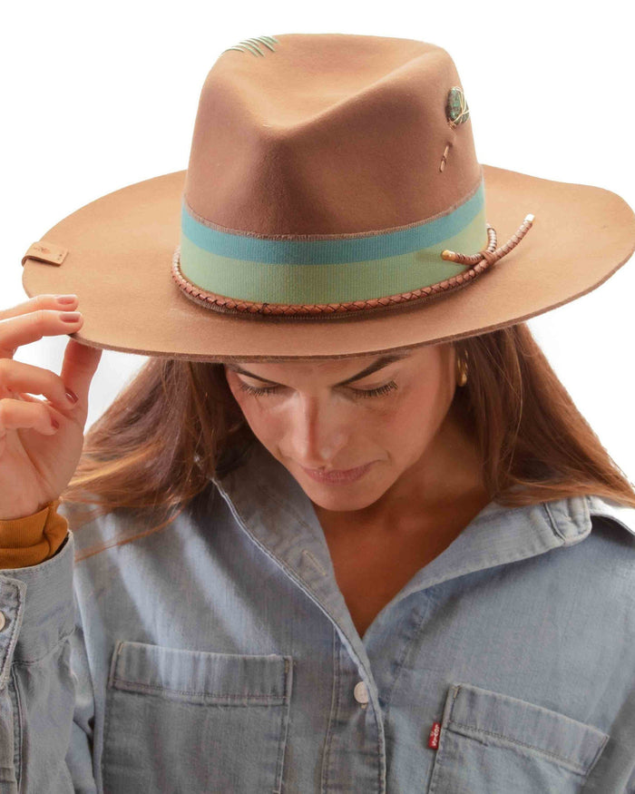 Aqua Gemstone Fedora Hat~Blue Green Turquoise~Custom Designed~Australian Wool~Chic Boho~Bohemian~Cowgirl Western Wild Women Style~Cowboy