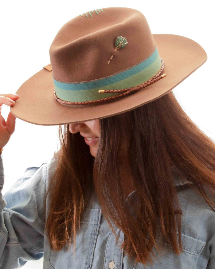Aqua Gemstone Fedora Hat~Blue Green Turquoise~Custom Designed~Australian Wool~Chic Boho~Bohemian~Cowgirl Western Wild Women Style~Cowboy